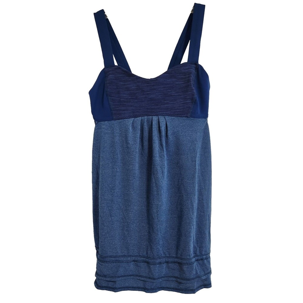 LULULEMON Run Back On Track Tank Limitless Blue Shelf Bra Drawstring Womens 6